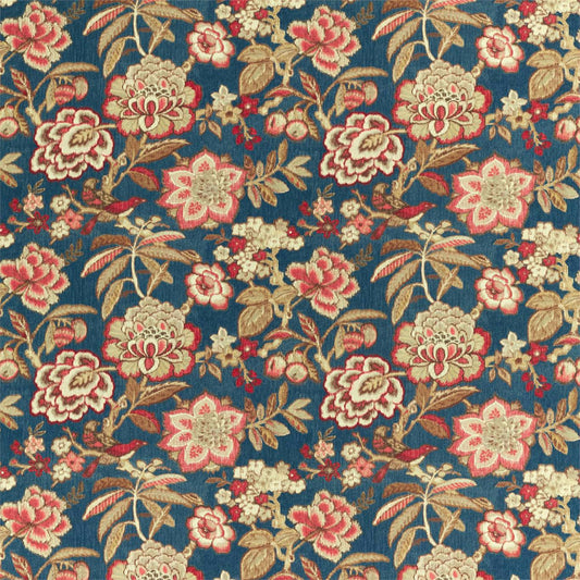 SANDERSON Indra Flower Fabric Classic Floral Indigo,Cherry   - DCEF226639