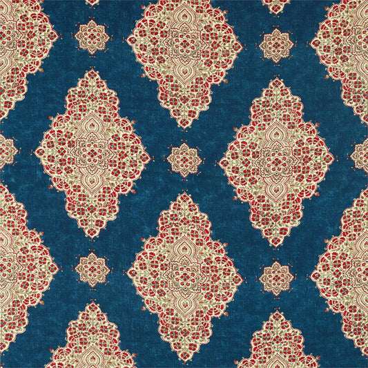SANDERSON Siam Diamond Fabric Damasks Cobalt,Flame   - DCEF226652