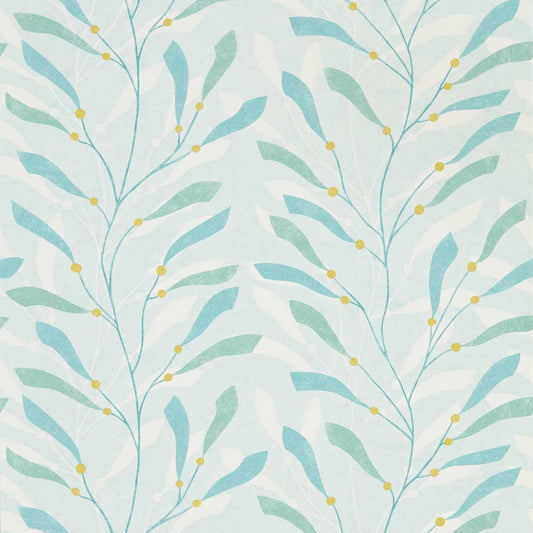 SANDERSON OUTLET Sea Kelp Wallpaper Leaves , Trees Aqua,Lichen   - DCOA216566
