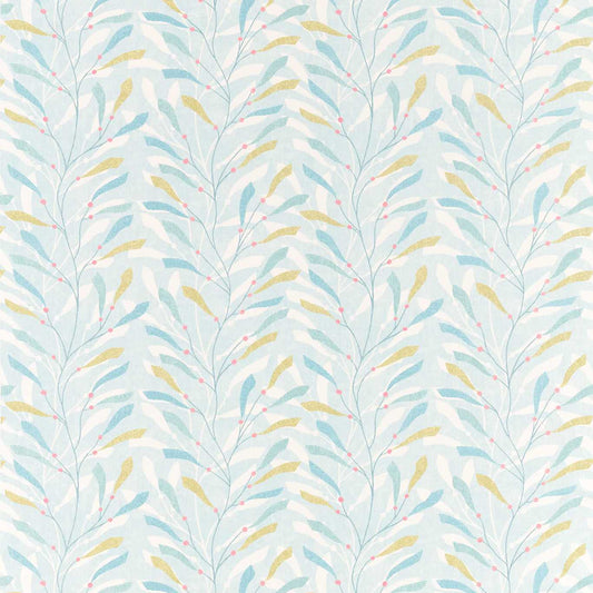 SANDERSON Sea Kelp Fabric Leaves , Trees Aqua,Lichen   - DCOA226498