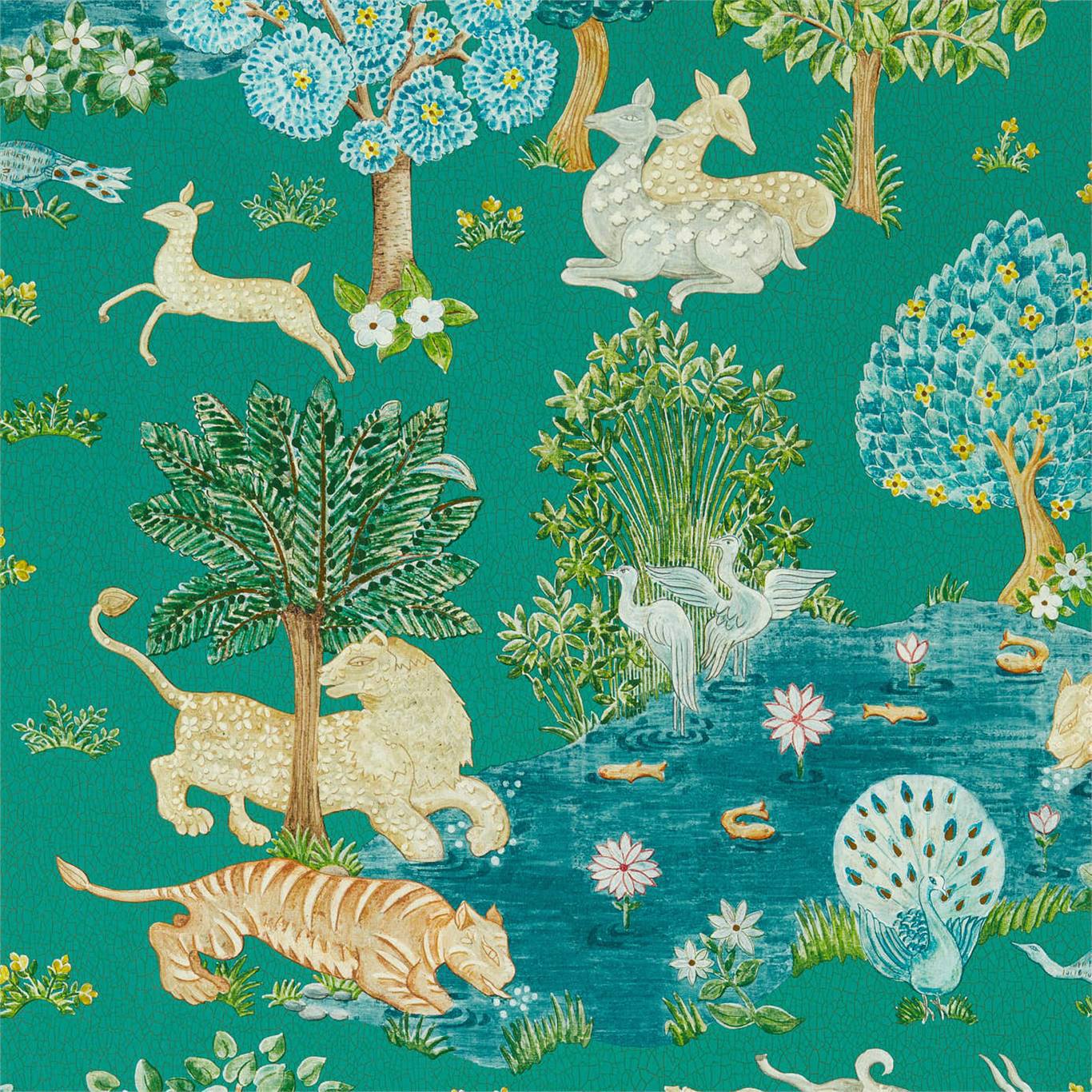 SANDERSON Pamir Garden Wallpaper Landscapes Teal,Peacock  Gravure Printed Wallpaper - DCPW216765