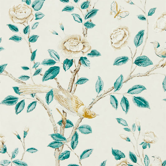 SANDERSON Andhara Wallpaper Classic Floral Teal,Cream  Gravure Printed Wallpaper - DCPW216794