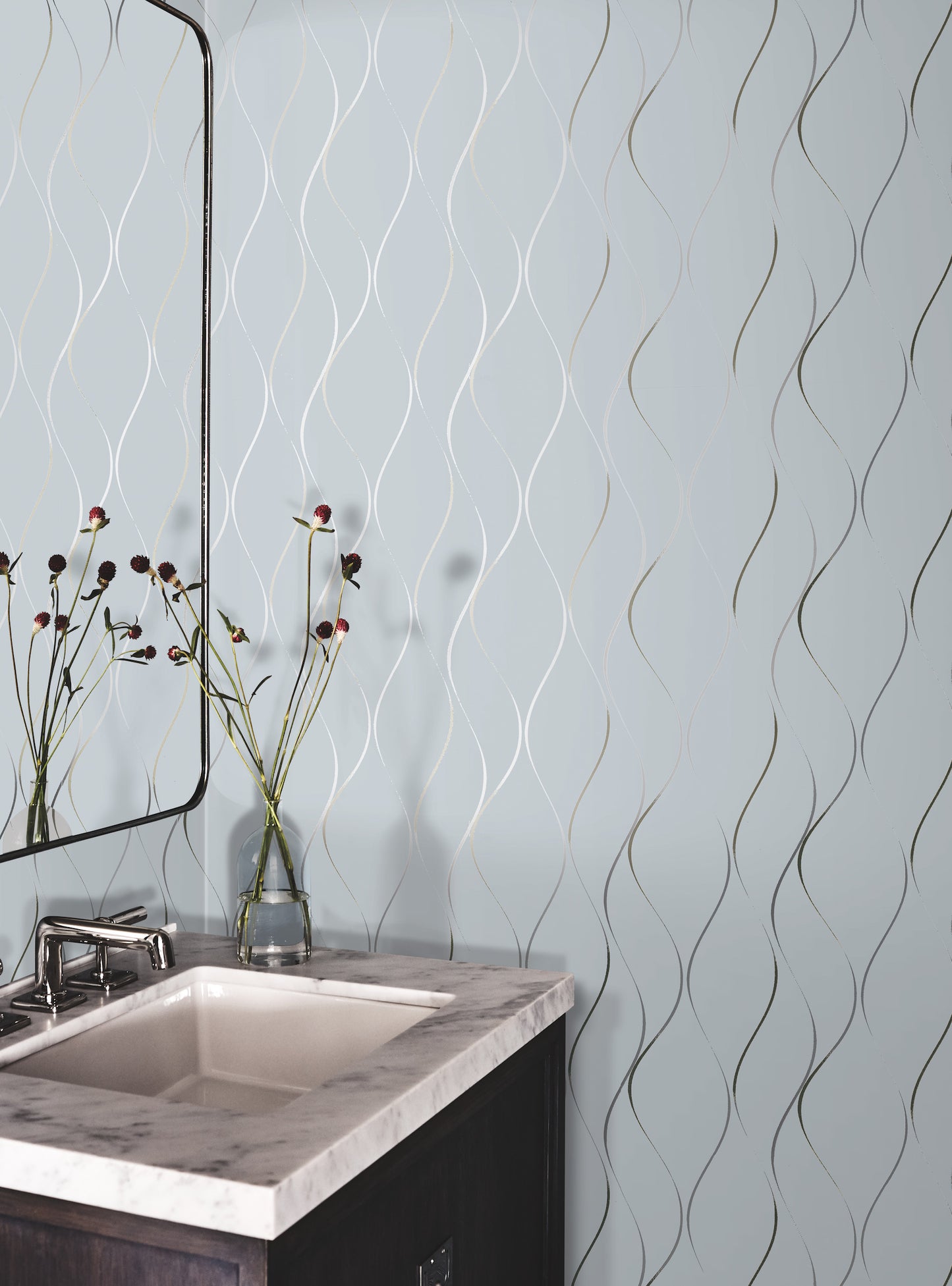 York Wallcoverings Antonina Vella Dazzling Dimensions Volume II Wavy Stripe Light Blue Wallpaper  Stripes Blues   - DD3701