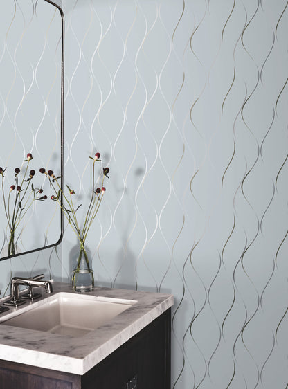 York Wallcoverings Antonina Vella Dazzling Dimensions Volume II Wavy Stripe Light Blue Wallpaper  Stripes Blues   - DD3701