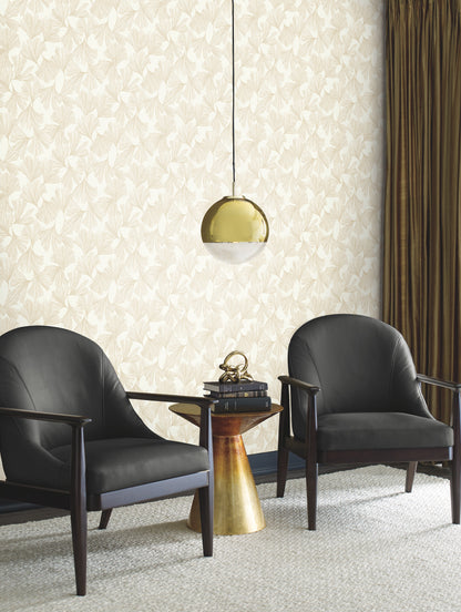 York Wallcoverings Antonina Vella Dazzling Dimensions Volume II Gingko Toss Gold Wallpaper  Botanical Yellows   - DD3741