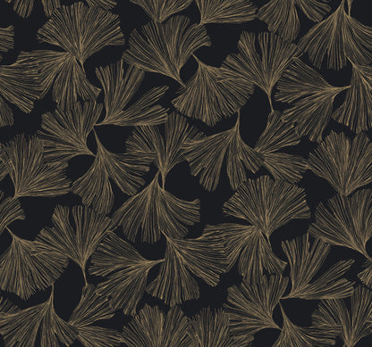 York Wallcoverings Antonina Vella Dazzling Dimensions Volume II Gingko Toss Black Wallpaper  Botanical Blacks   - DD3742