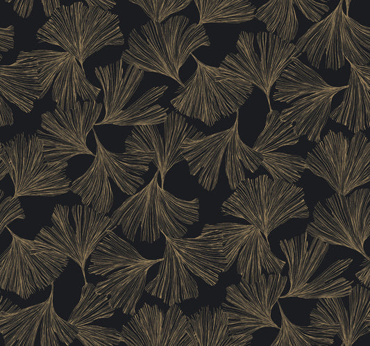 York Wallcoverings Antonina Vella Dazzling Dimensions Volume II Gingko Toss Black Wallpaper  Botanical Blacks   - DD3742