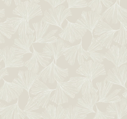 York Wallcoverings Antonina Vella Dazzling Dimensions Volume II Gingko Toss Cream Wallpaper  Botanical Greens   - DD3744