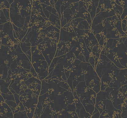York Wallcoverings Antonina Vella Dazzling Dimensions Volume II Luminous Branches Black and Gold Wallpaper  Botanical Blacks   - DD3811