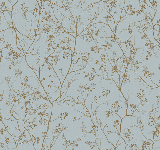 York Wallcoverings Antonina Vella Dazzling Dimensions Volume II Luminous Branches Blue and Gold Wallpaper  Botanical Blues   - DD3813