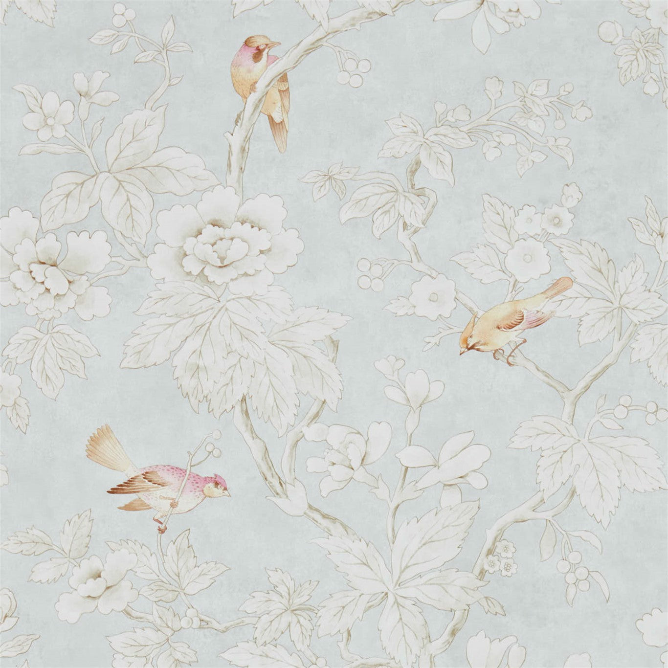 SANDERSON Chiswick Grove Wallpaper Birds Silver  Gravure - Wide Width Printed Wallpaper - DDAM216388