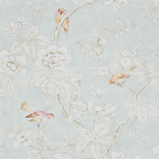 SANDERSON Chiswick Grove Wallpaper Birds Silver  Gravure - Wide Width Printed Wallpaper - DDAM216388