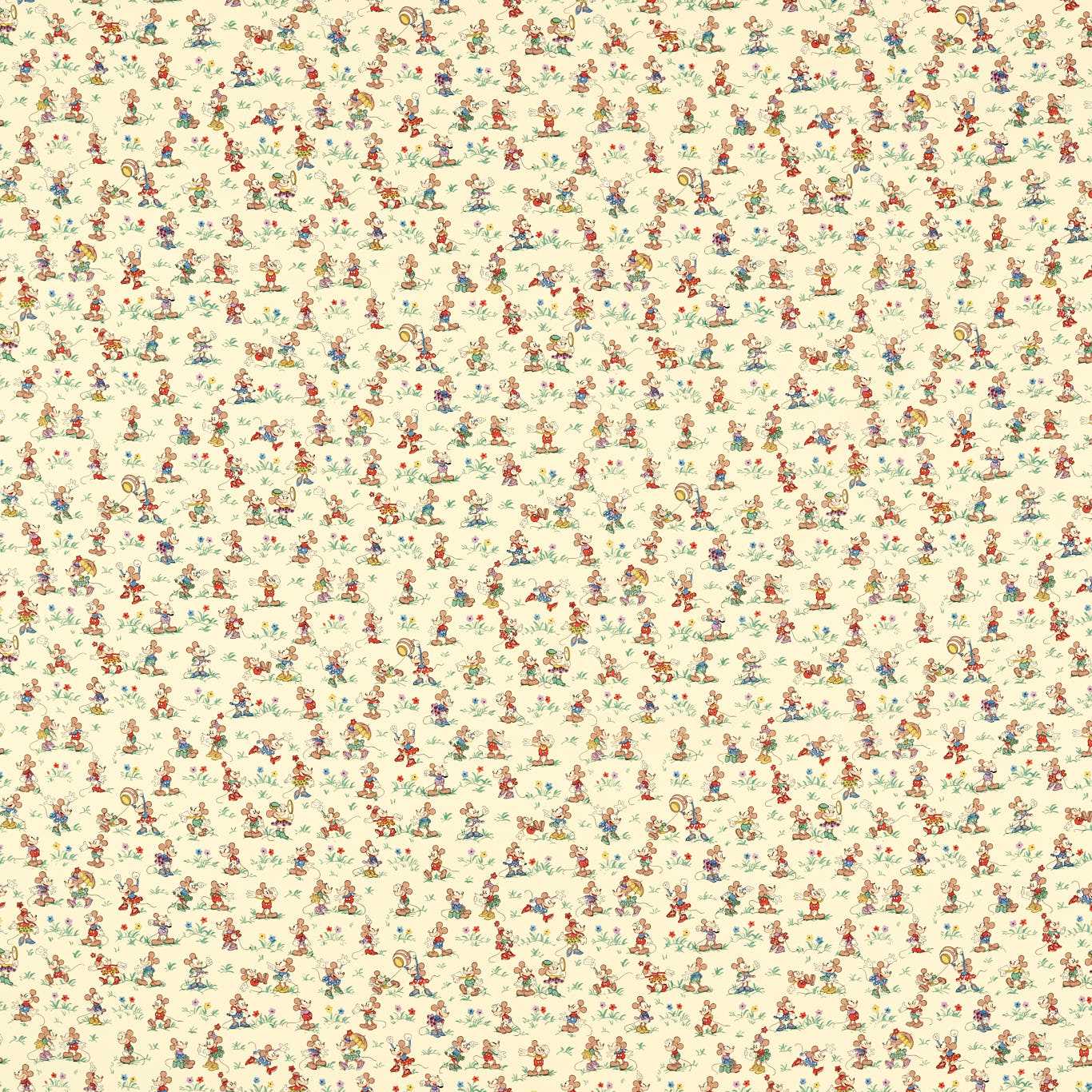 SANDERSON Mickey & Minnie Fabric Kids Rhubarb , Custard   - DDIF227142