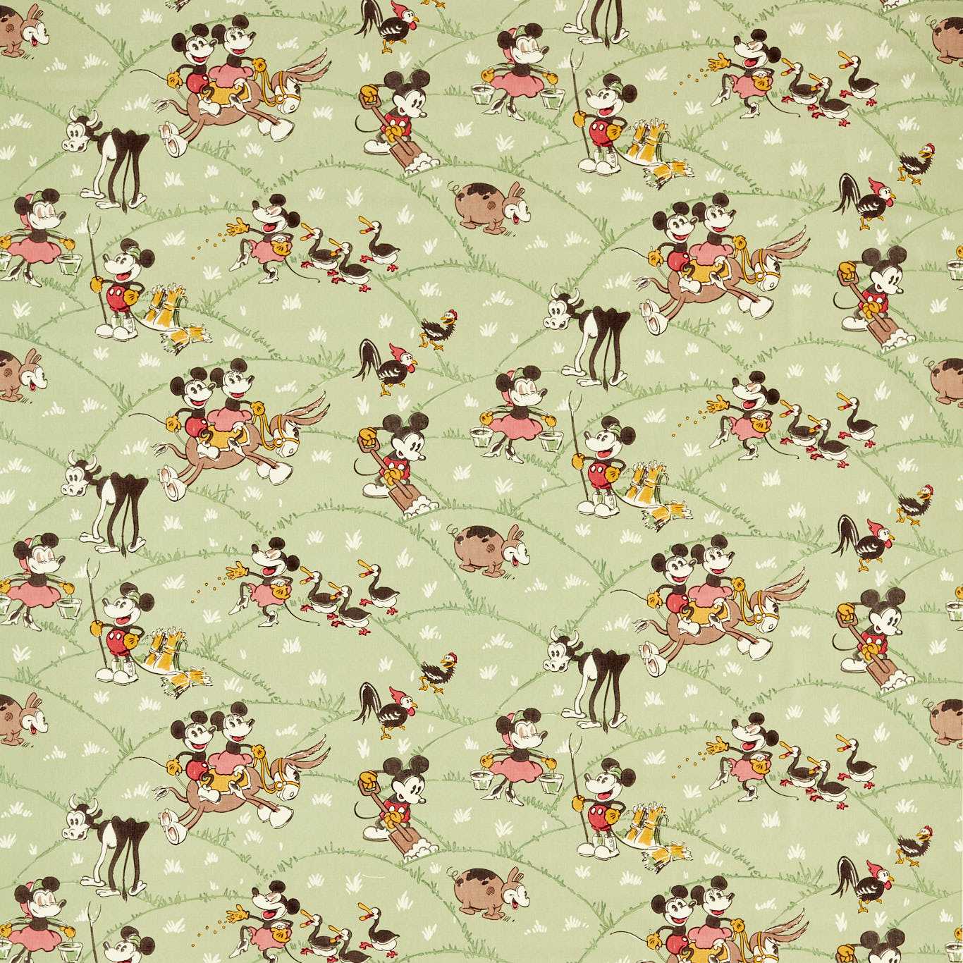 SANDERSON Mickey At the Farm Fabric Kids Macaron Green   - DDIF227145