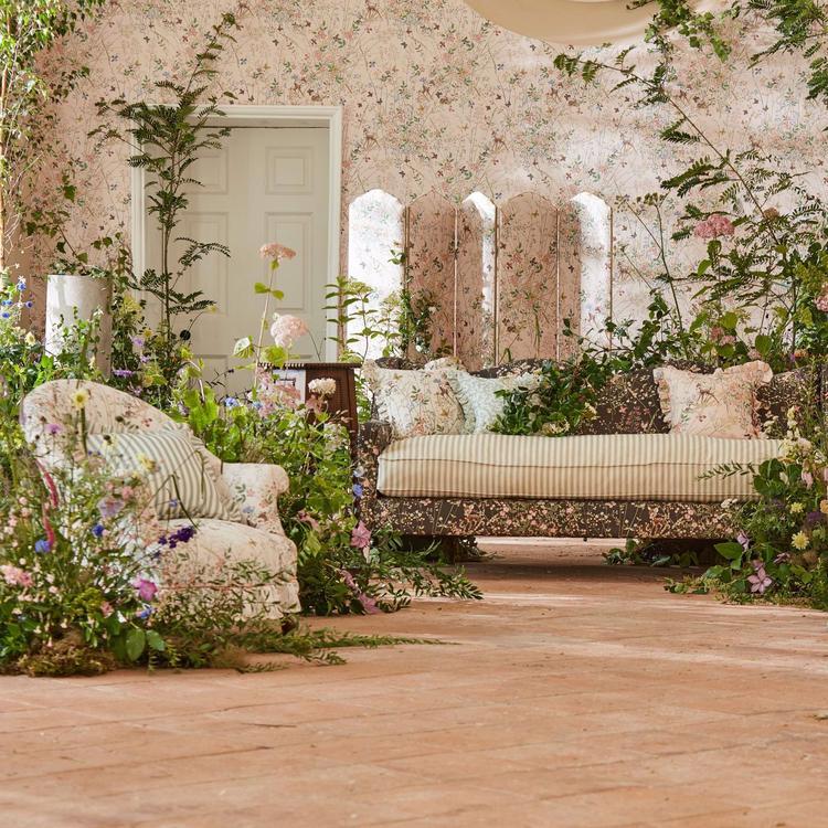 Disney Home x Sanderson Bambi Neapolitan wallpaper featuring woodland friends and florals in whimsical storybook design for playful interior décor.