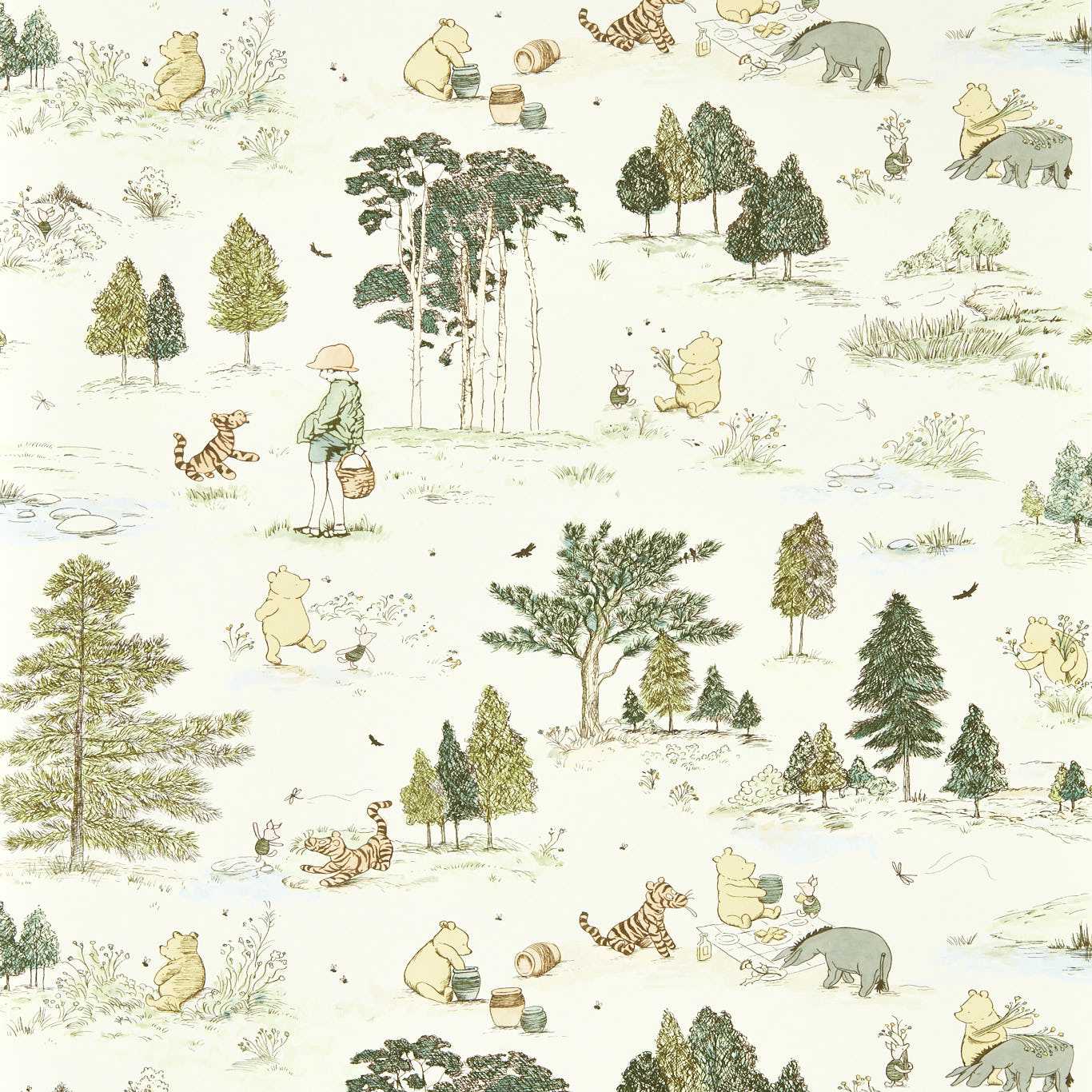 SANDERSON Winnie the Pooh Wallpaper Kids Macaron Green  Digital Print Wallpaper - DDIW217280