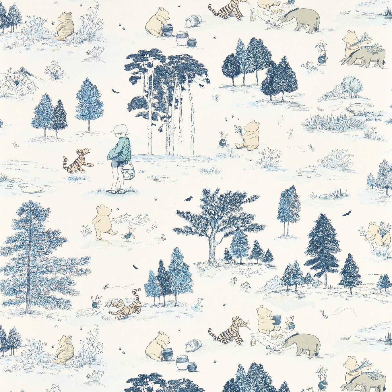 SANDERSON Winnie the Pooh Wallpaper Kids Bonbon Blue  Digital Print Wallpaper - DDIW217281