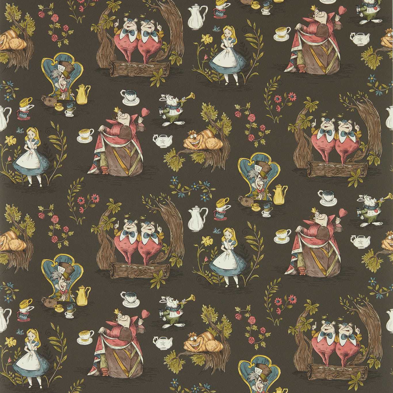 SANDERSON Alice in Wonderland Wallpaper Kids Chocolate  Digital Print Wallpaper - DDIW217288