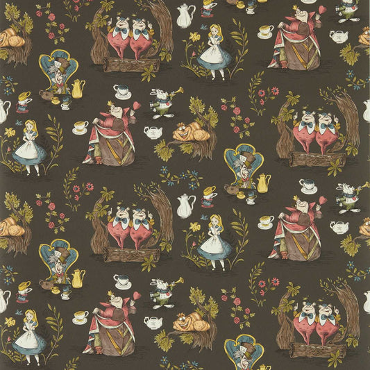 SANDERSON Alice in Wonderland Wallpaper Kids Chocolate  Digital Print Wallpaper - DDIW217288