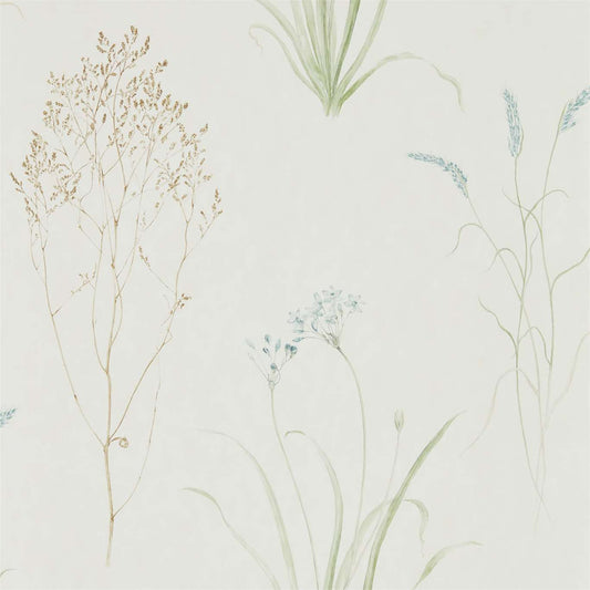 SANDERSON Farne Grasses Wallpaper Classic Floral Cream,Sage  Gravure - Wide Width Printed Wallpaper - DEBB216486