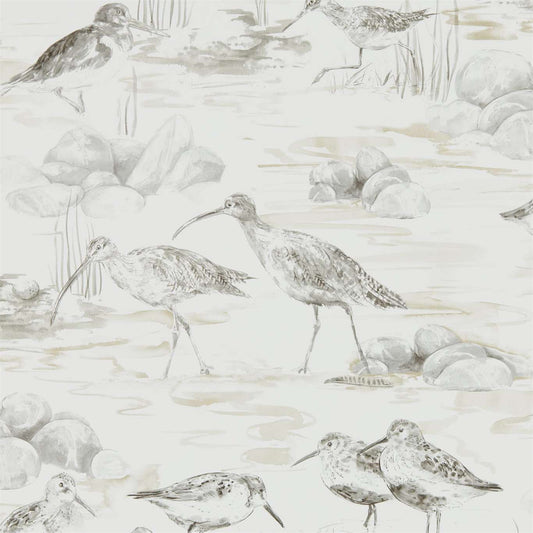 SANDERSON Estuary Birds  Wallpaper Birds Chalk,Sepia  Gravure Printed Wallpaper - DEBB216493