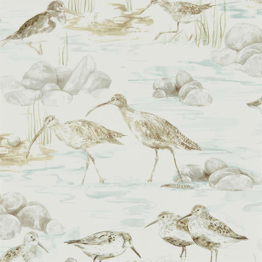 SANDERSON Estuary Birds  Wallpaper Birds Mist,Ivory  Gravure Printed Wallpaper - DEBB216494