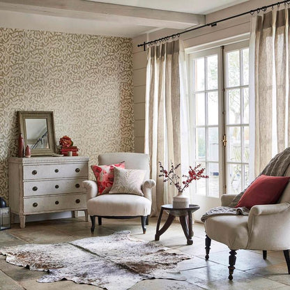 Sanderson Sycamore Trail Gold wallpaper with elegant sycamore seed pods and botanical leaf design in warm gold tones from the Embleton Bay collection.