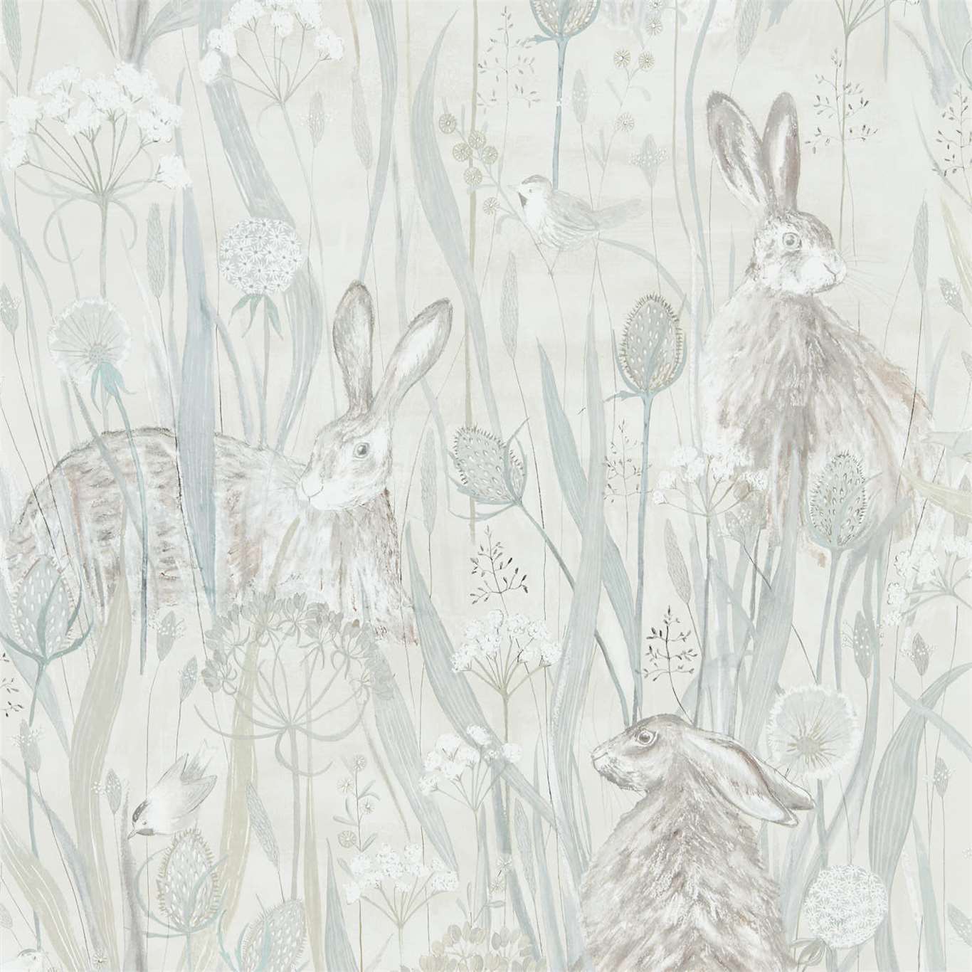 SANDERSON Dune Hares Wallpaper Animals Mist,Pebble  Gravure - Wide Width Printed Wallpaper - DEBB216518