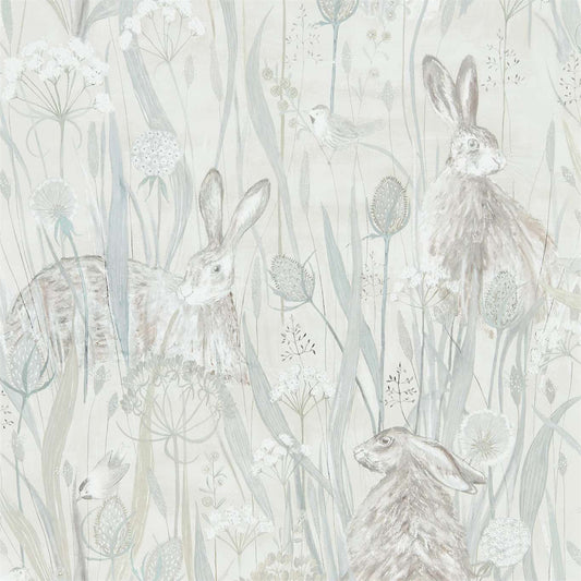 SANDERSON Dune Hares Wallpaper Animals Mist,Pebble  Gravure - Wide Width Printed Wallpaper - DEBB216518