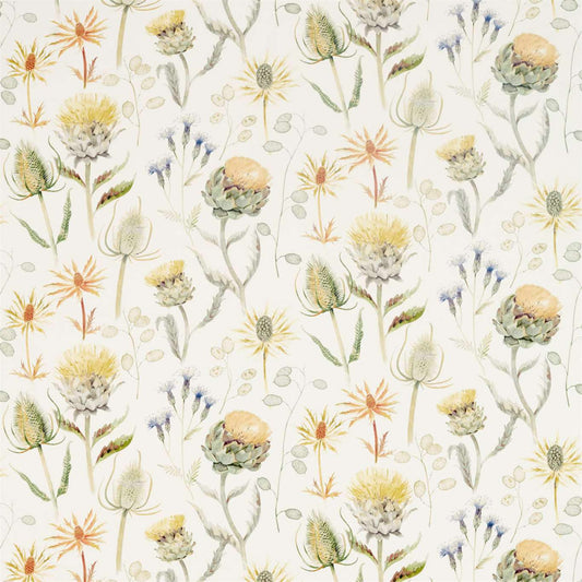 SANDERSON Thistle Garden  Fabric Classic Floral Ochre,Olive   - DEBB226422