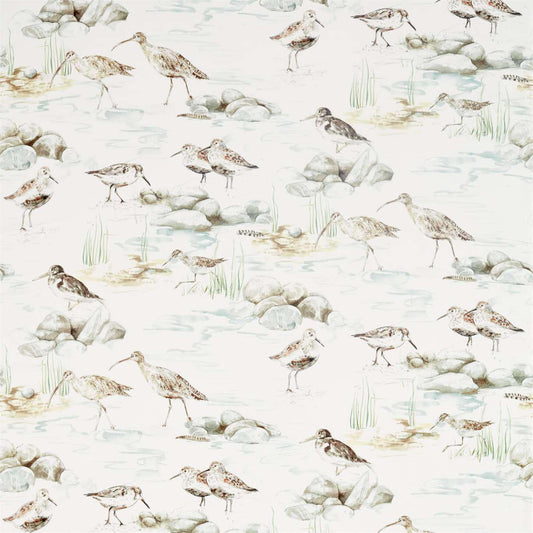 SANDERSON Estuary Birds Fabric Birds Mist,Ivory   - DEBB226426