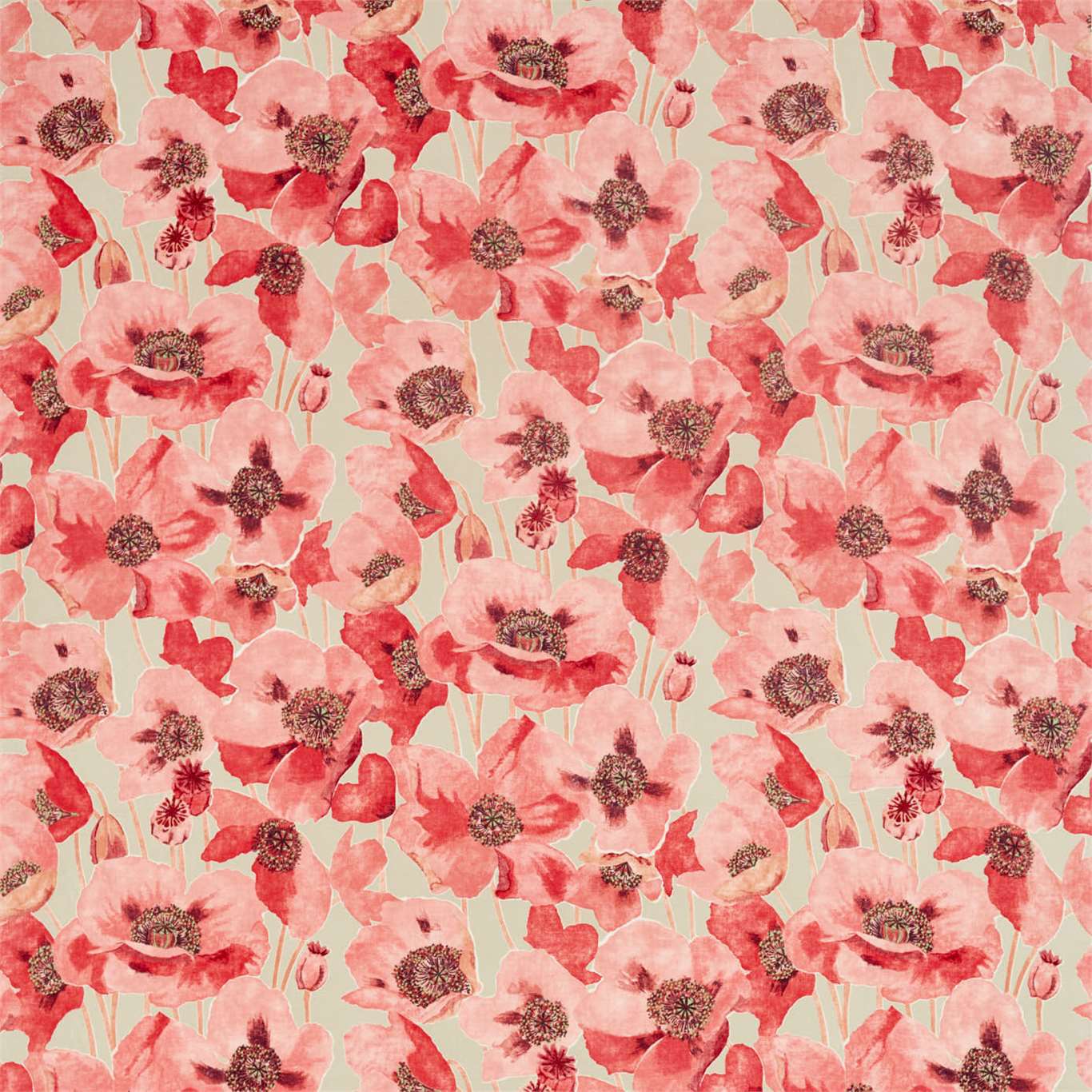 SANDERSON Embleton Fabric Classic Floral Claret,Linen   - DEBB226429