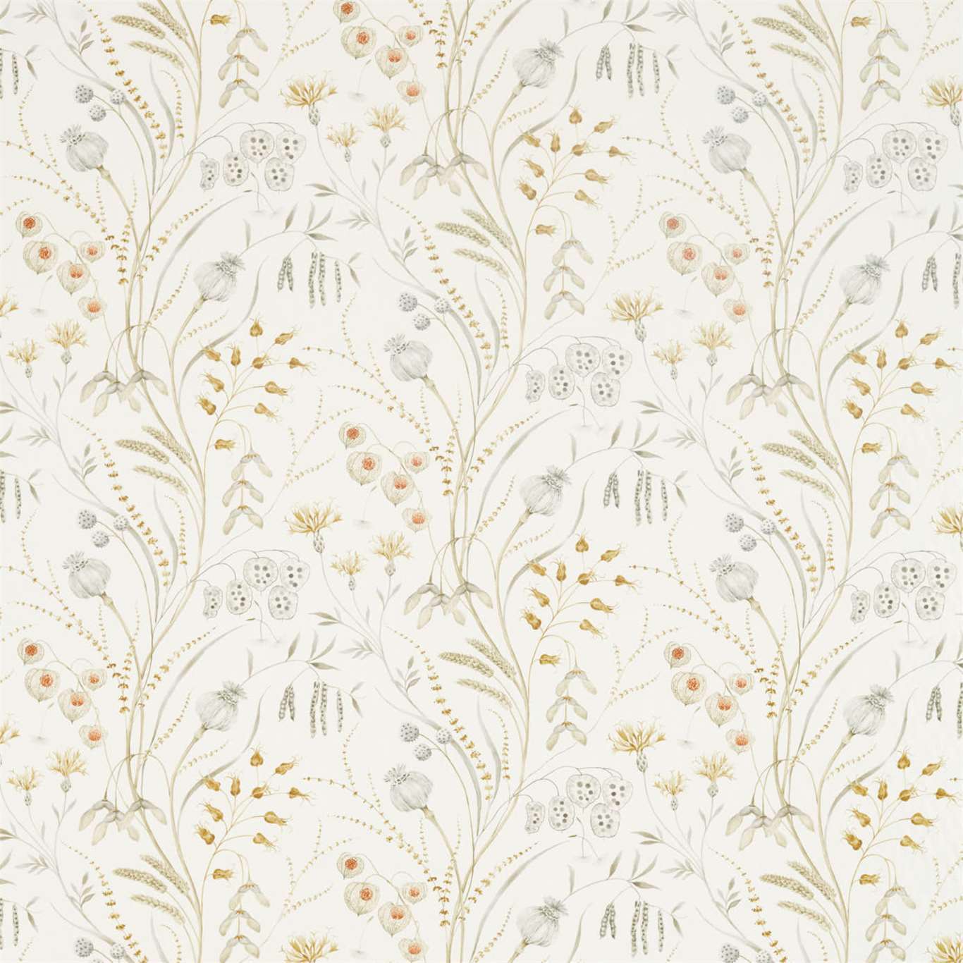 SANDERSON Summer Harvest  Fabric Classic Floral Silver,Corn   - DEBB226432