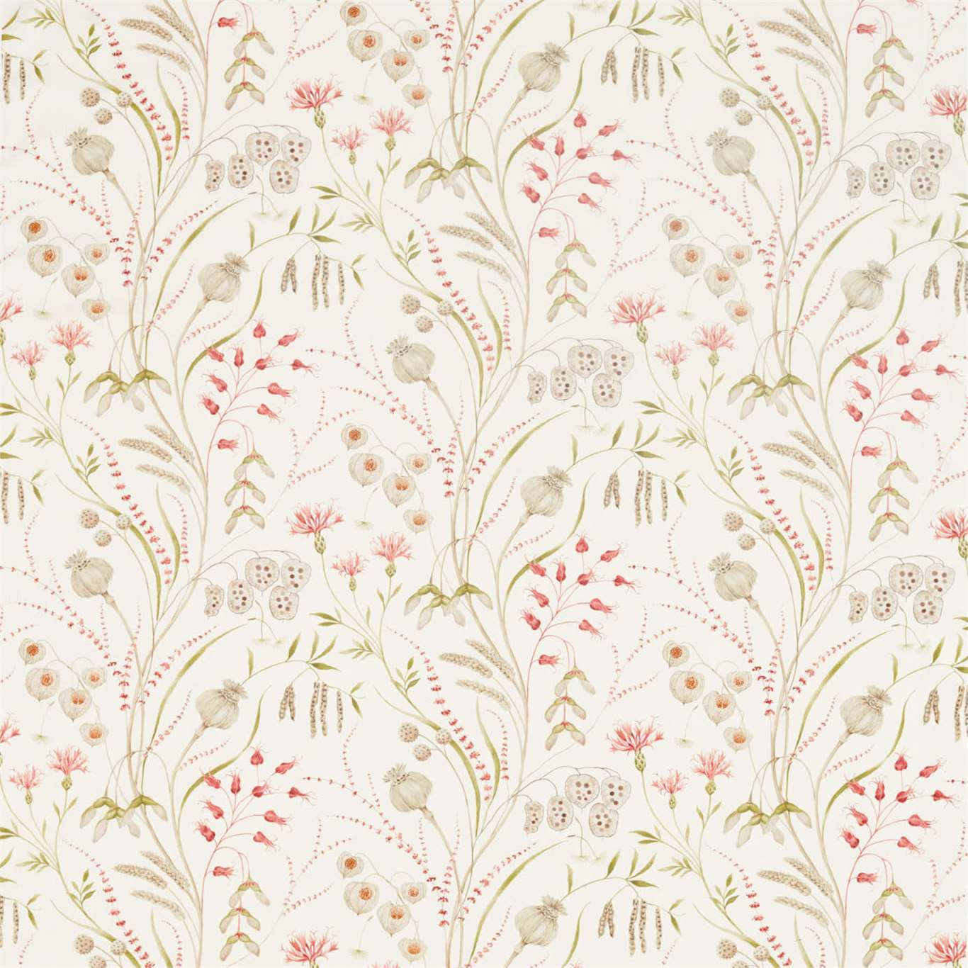 SANDERSON Summer Harvest  Fabric Classic Floral Claret,Olive   - DEBB226433