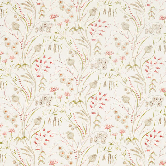 SANDERSON Summer Harvest  Fabric Classic Floral Claret,Olive   - DEBB226433