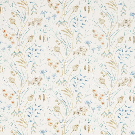 SANDERSON Summer Harvest  Fabric Classic Floral Cornflower,Wheat   - DEBB226434