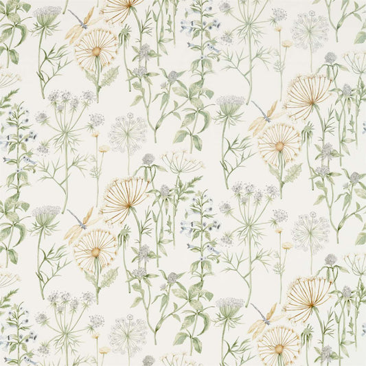 SANDERSON Wild Angelica Fabric Classic Floral Silver,Spring Leaf   - DEBB226437