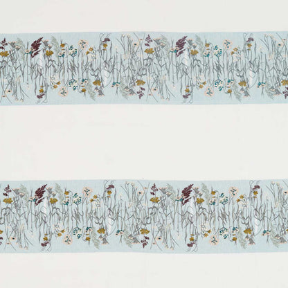 Sanderson Pressed Flowers Mist Shell fabric, embroidered linen blend floral stripe fabric for upholstery and curtains, designer fabric by the yard, neutral floral textile for farmhouse, country, and modern interior design projects.