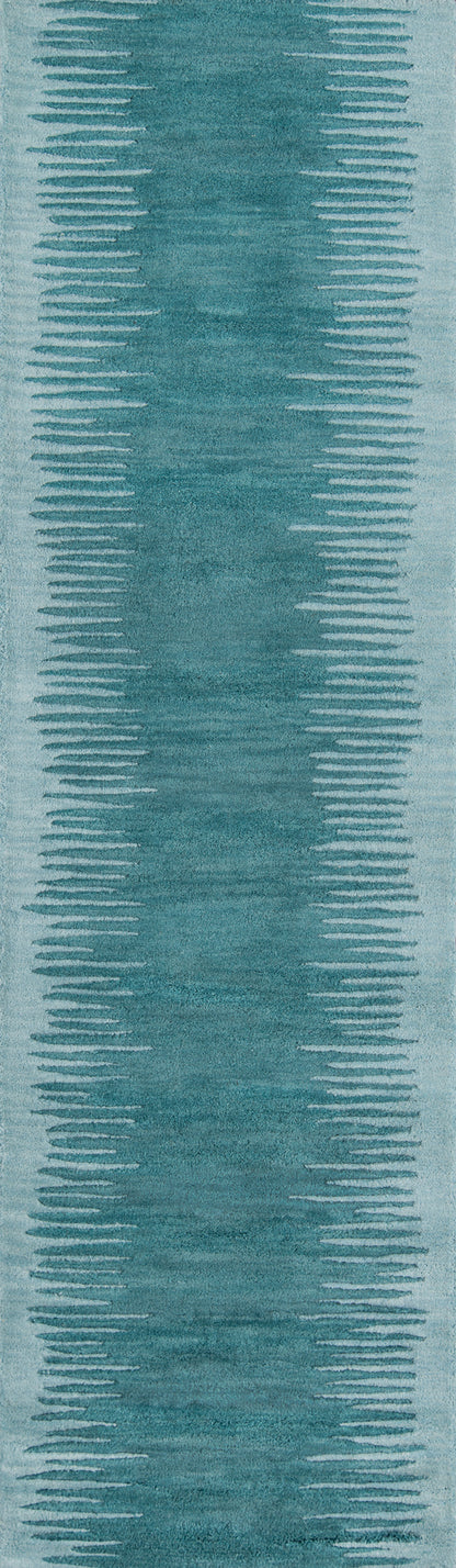 Teal 8' x 10' area rug with fringe along the ends; textured blue-green modern hallway rug.
