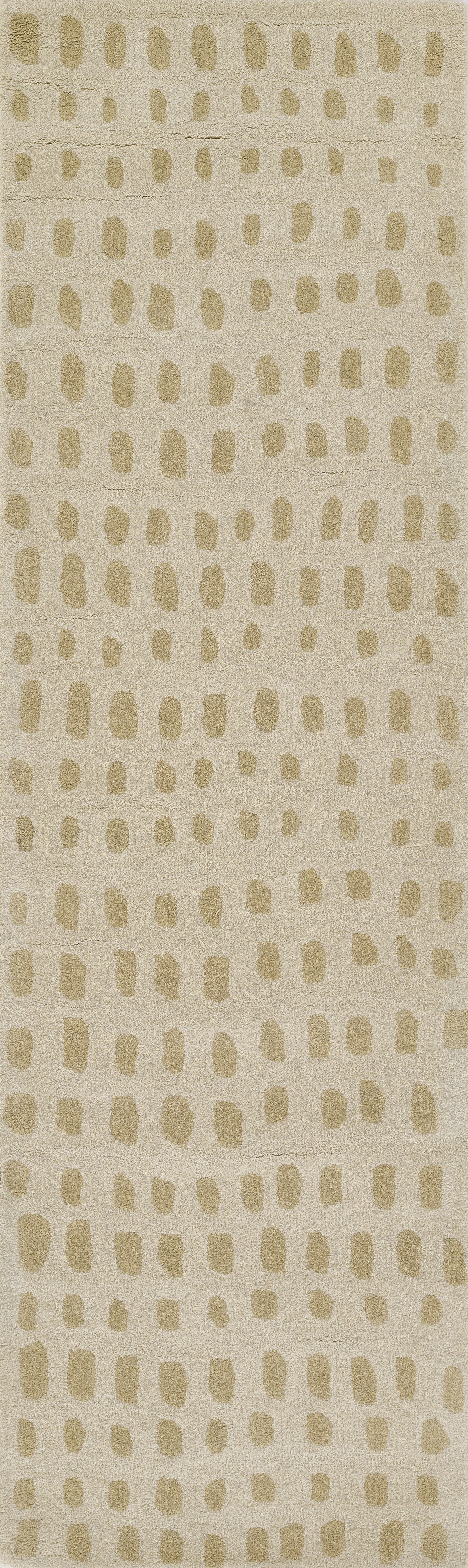 Beige rug runner with vertical rows of tan rounded dots forming a subtle geometric grid.