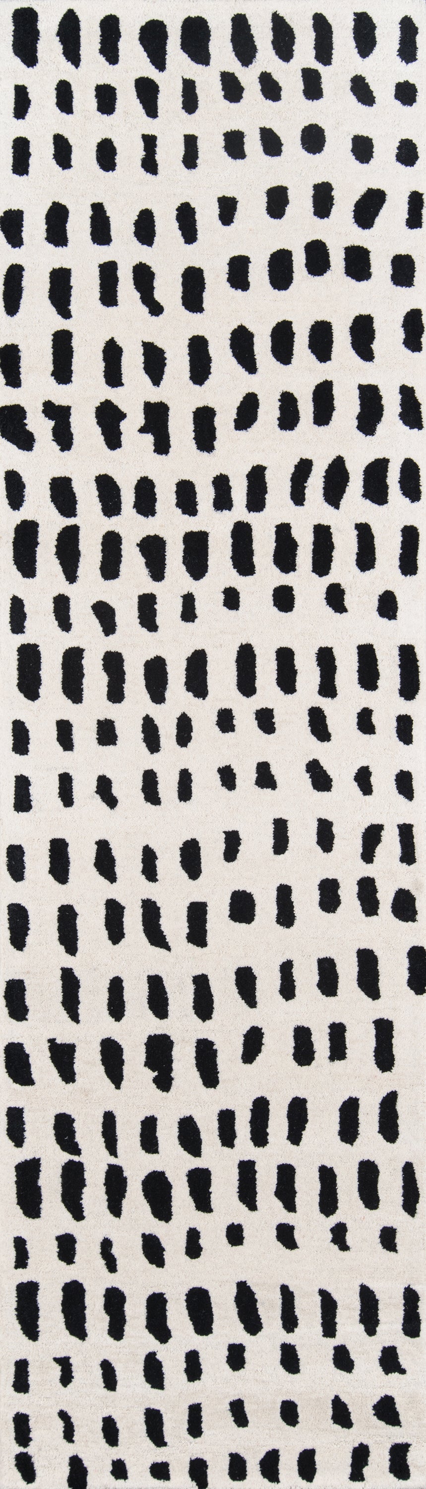 Ivory rug with a navy rounded-dash pattern; modern abstract design for floors, 4' x 6'.