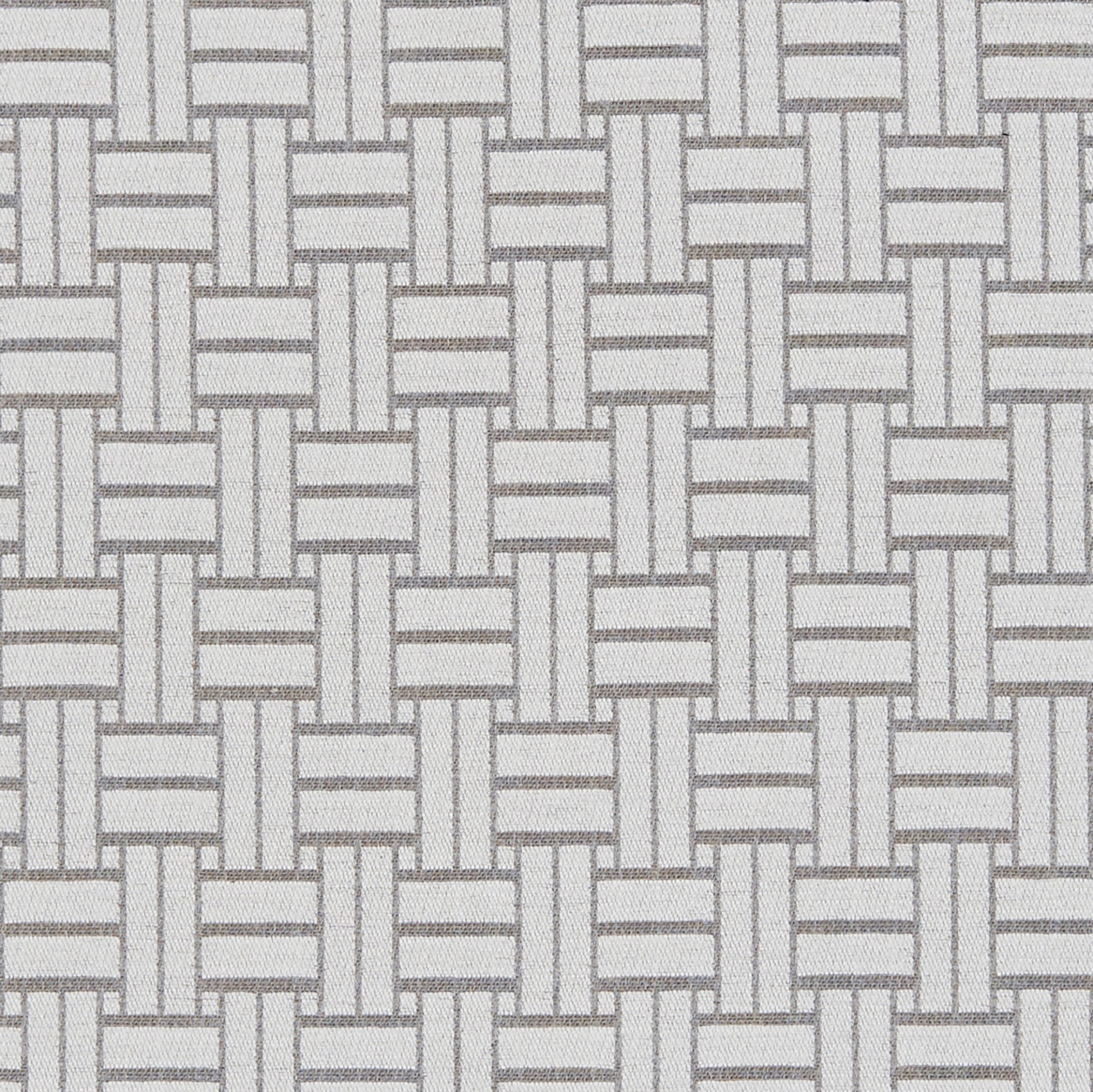 Light gray chenille fabric with a geometric interlaced rectangle pattern in gray/silver; modern upholstery textile.