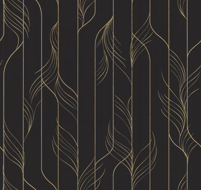 York Wallcoverings Candice Olson Decadence II Elemental Thread Black and Gold Wallpaper Modern Stripes Blacks   - DF3305