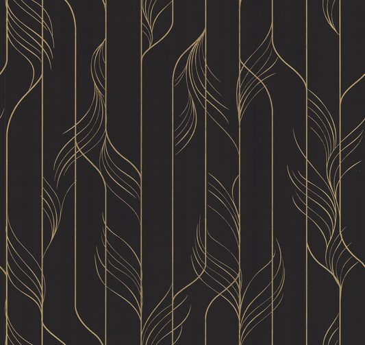 York Wallcoverings Candice Olson Decadence II Elemental Thread Black and Gold Wallpaper Modern Stripes Blacks   - DF3305
