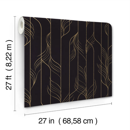 York Wallcoverings Candice Olson Decadence II Elemental Thread Black and Gold Wallpaper Modern Stripes Blacks   - DF3305
