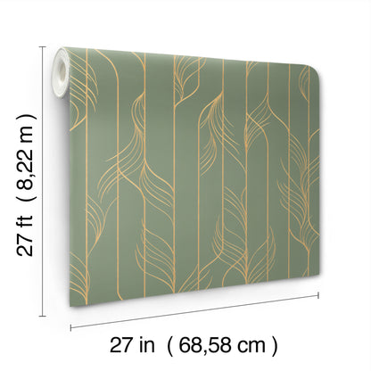 York Wallcoverings Candice Olson Decadence II Elemental Thread Green and Gold Wallpaper Modern Stripes Greens   - DF3306