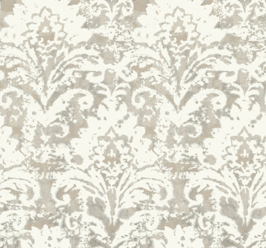 York Wallcoverings Candice Olson Decadence II Velvet Crush Damask Soft Neutral and Pearl Wallpaper Traditional Damasks Beiges   - DF3333
