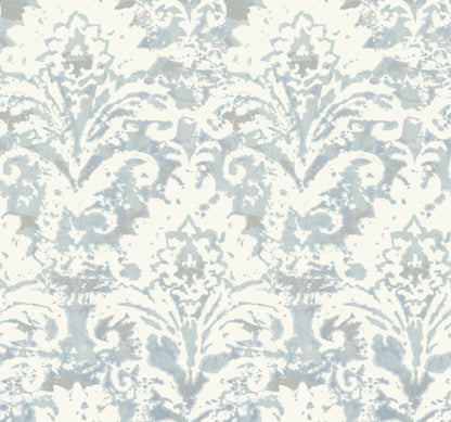 York Wallcoverings Candice Olson Decadence II Velvet Crush Damask Blue and Pearl Wallpaper Traditional Damasks Blues   - DF3335