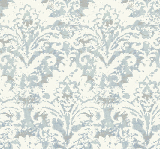 York Wallcoverings Candice Olson Decadence II Velvet Crush Damask Blue and Pearl Wallpaper Traditional Damasks Blues   - DF3335