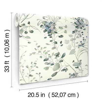 York Wallcoverings Candice Olson Decadence II Spring Whispers Jade Wallpaper Transitional Botanical Whites and Off-Whites   - DF3341